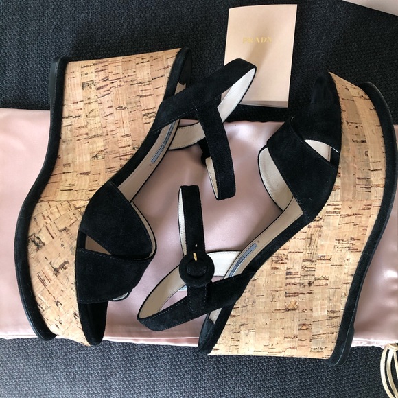 Prada Suede and Cork Platform Sandals - Picture 5 of 8